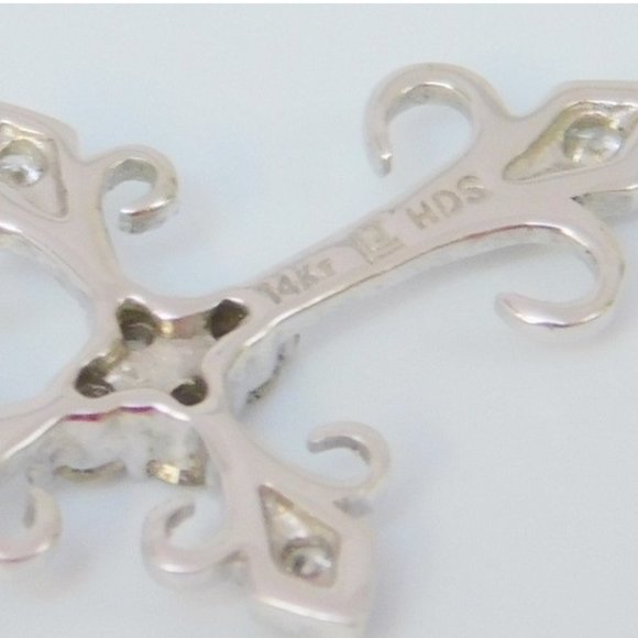 Solid 14k White Gold Genuine Diamonds Filigree Cross Necklace 18" New WOT - Picture 10 of 12
